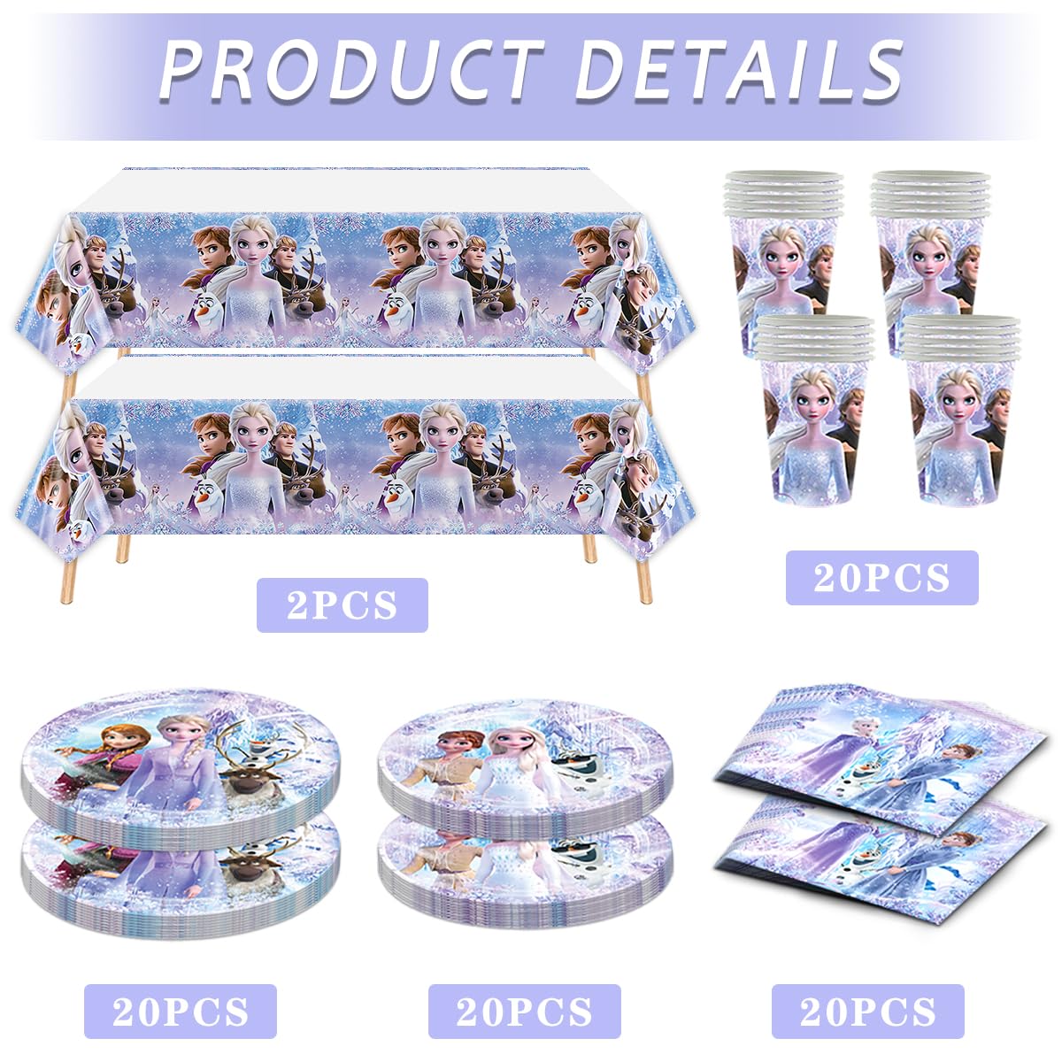 KULINAN Frozen napkins 20-pcs for kid-friendly snacks and themed decor