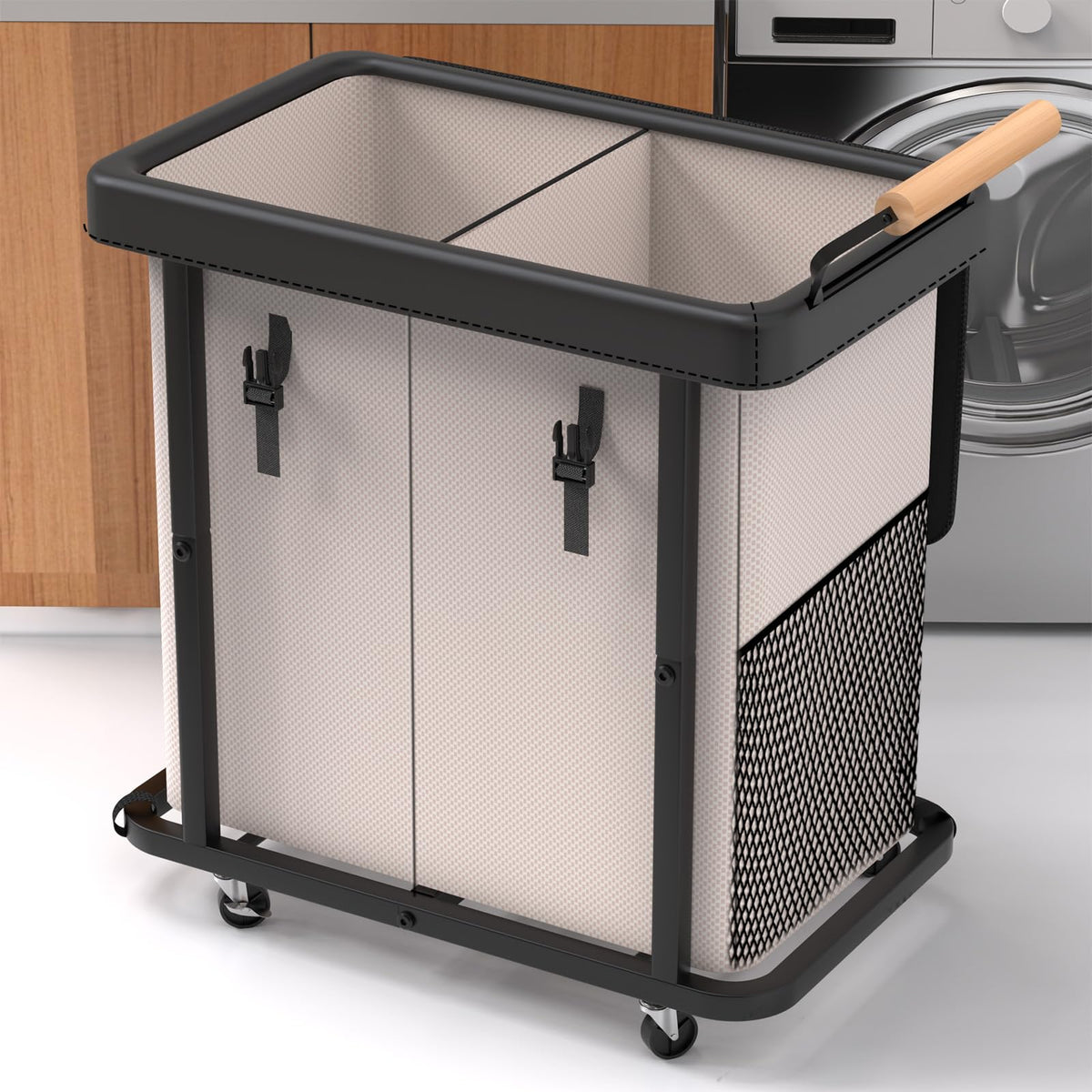 Kunlabori 190L two-section hamper with lid for organized laundry sorting at home