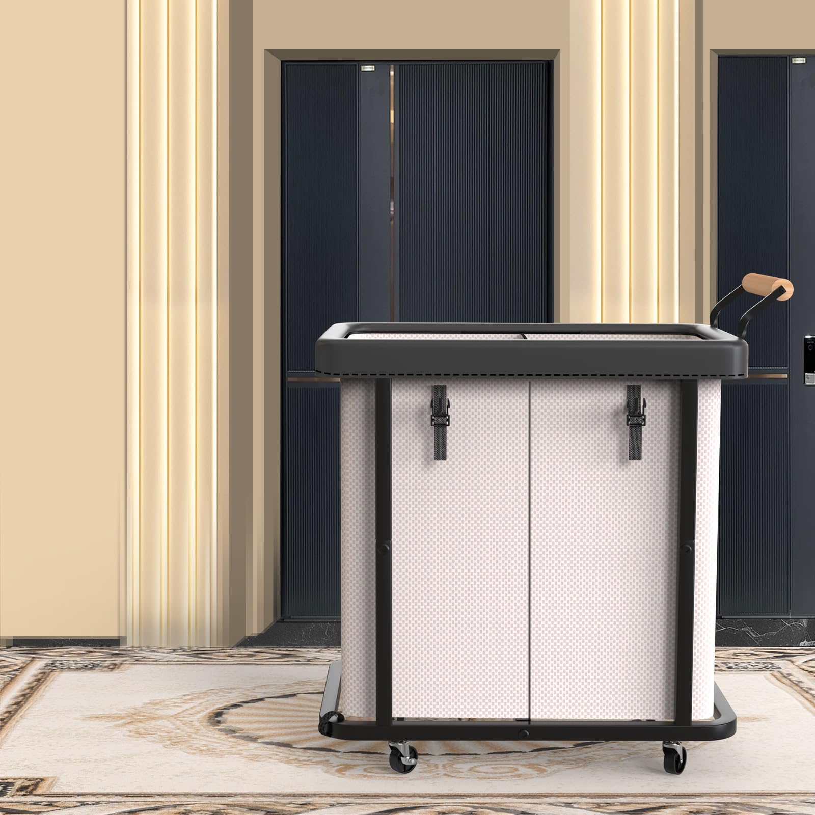 Kunlabori easy-assembly two-compartment hamper saves setup time