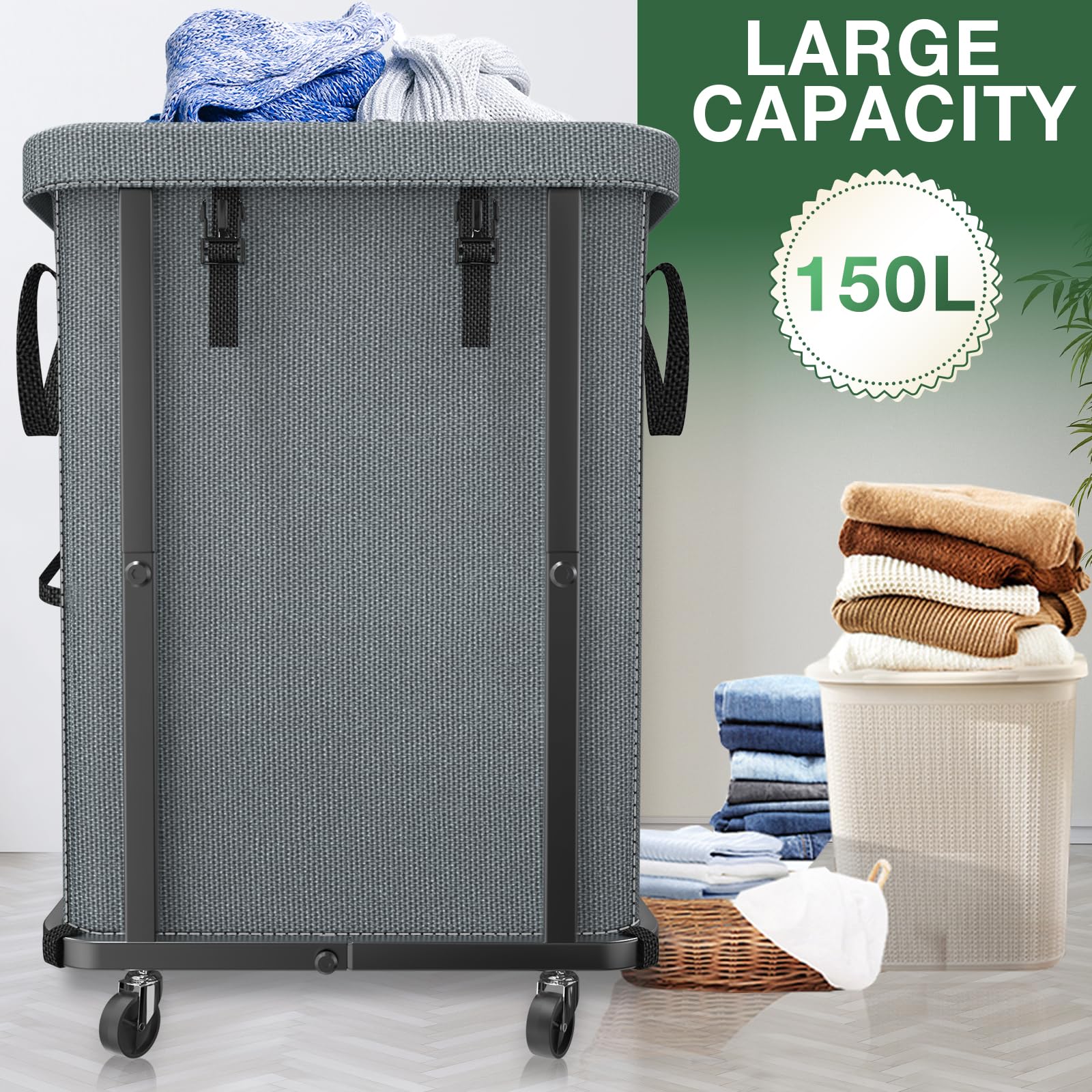 Kunlabori rolling laundry cart with metal frame supports heavy loads smoothly.