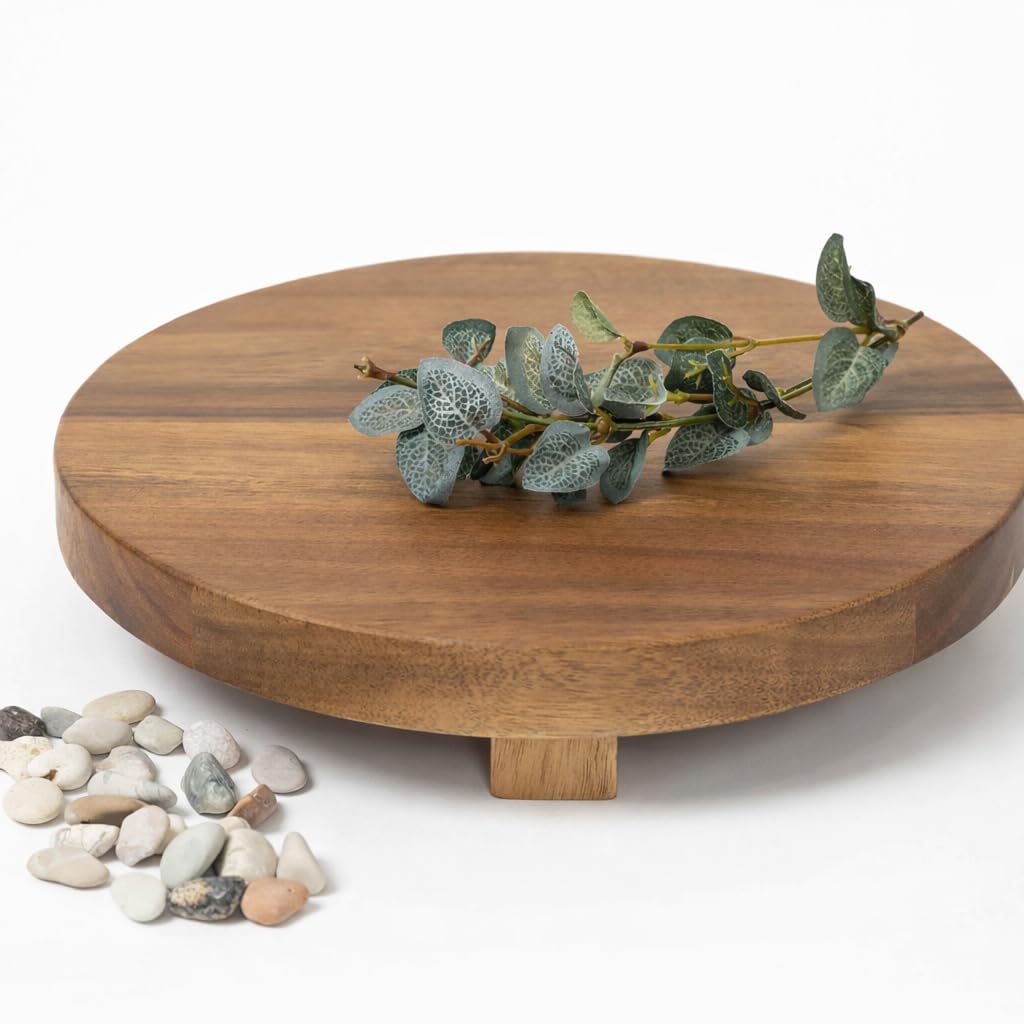 Kurrajong Farmhouse footed tray with round acacia base for stylish countertop organization.