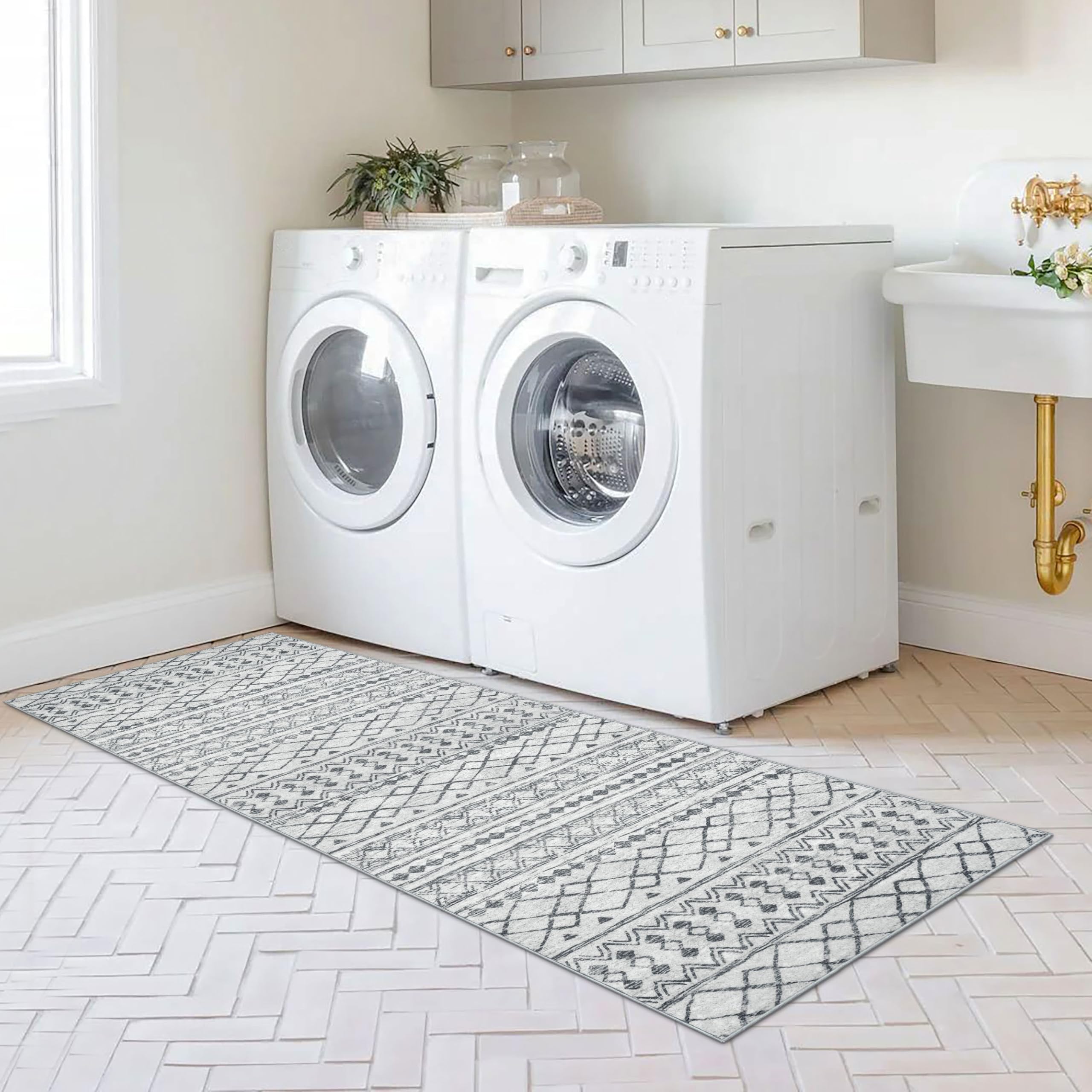KUTA washable runner rug—machine washable for easy care.