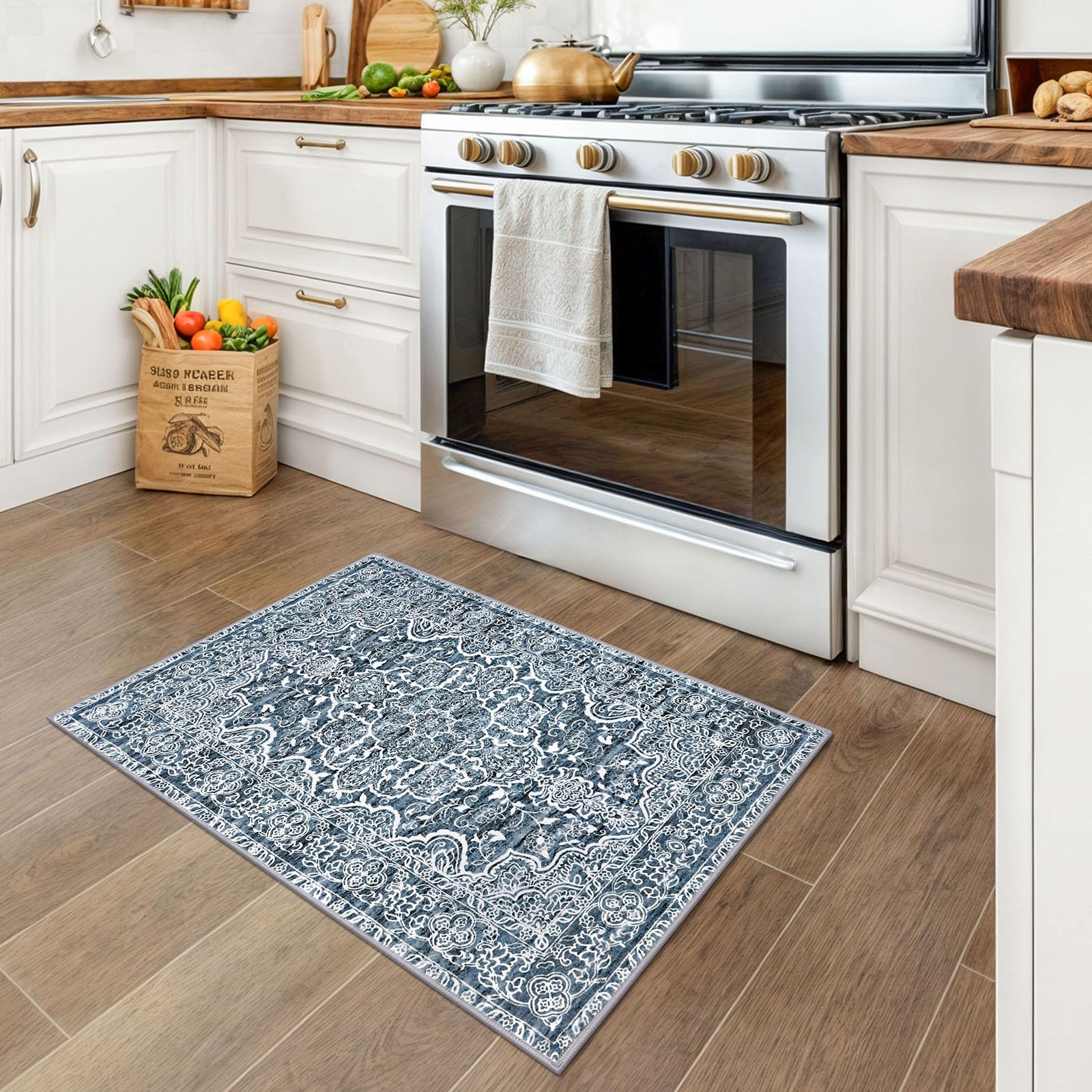 KUTA Entryway Rug's low pile avoids snagging while doors open smoothly