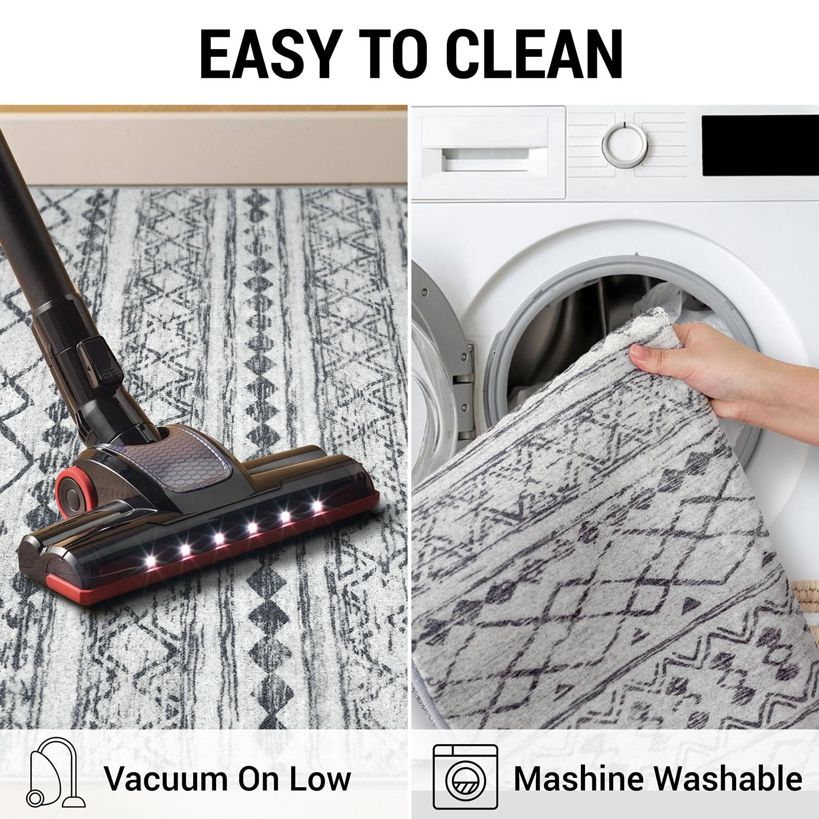 KUTA machine-washable rug easy to refresh between cleanings