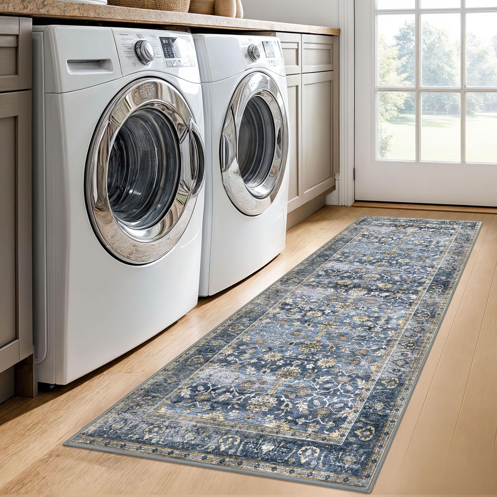 KUTA non-slip back image emphasizes stability on hardwood floors for busy homes