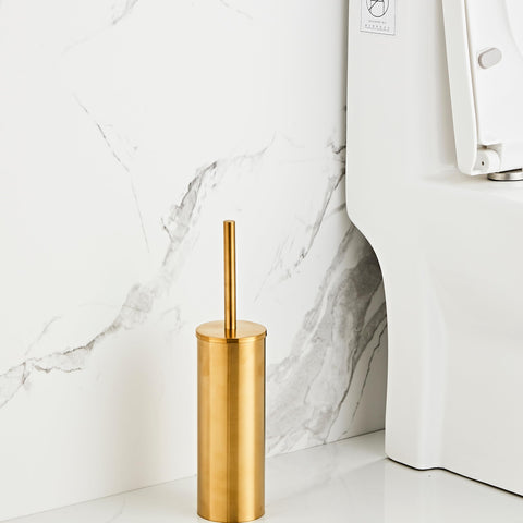 KUUBTH brushed gold toilet holder front view keeps the brush neatly stored.