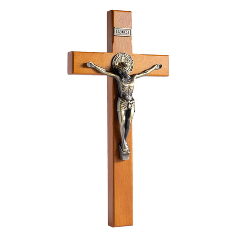 KUXBET Golden Oak 10-inch crucifix wall cross adds timeless elegance to living spaces.