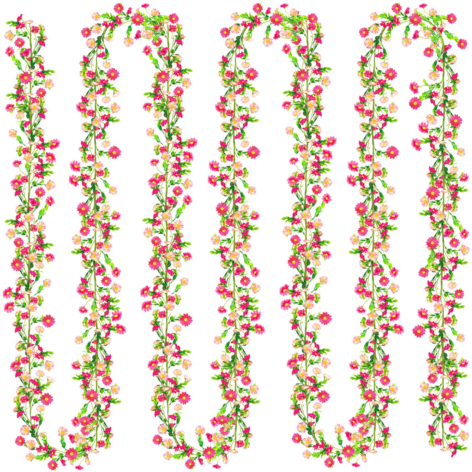 KVCSYAW 4-pack spring flower garland with pink daisies enhances wall decor.