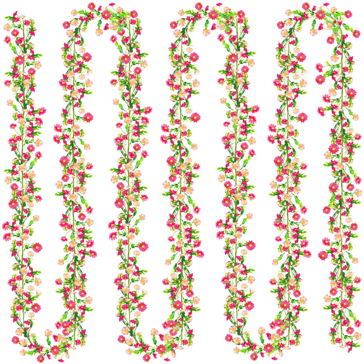 KVCSYAW 4-pack spring flower garland with pink daisies enhances wall decor.