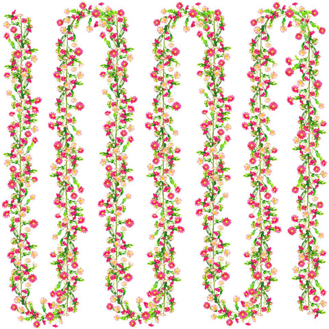 KVCSYAW 4-pack spring flower garland with pink daisies enhances wall decor.