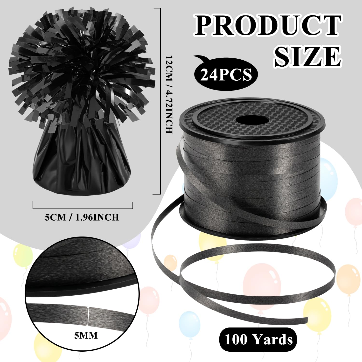 KVCSYAW black crimped ribbon roll for balloon finishing and cohesion