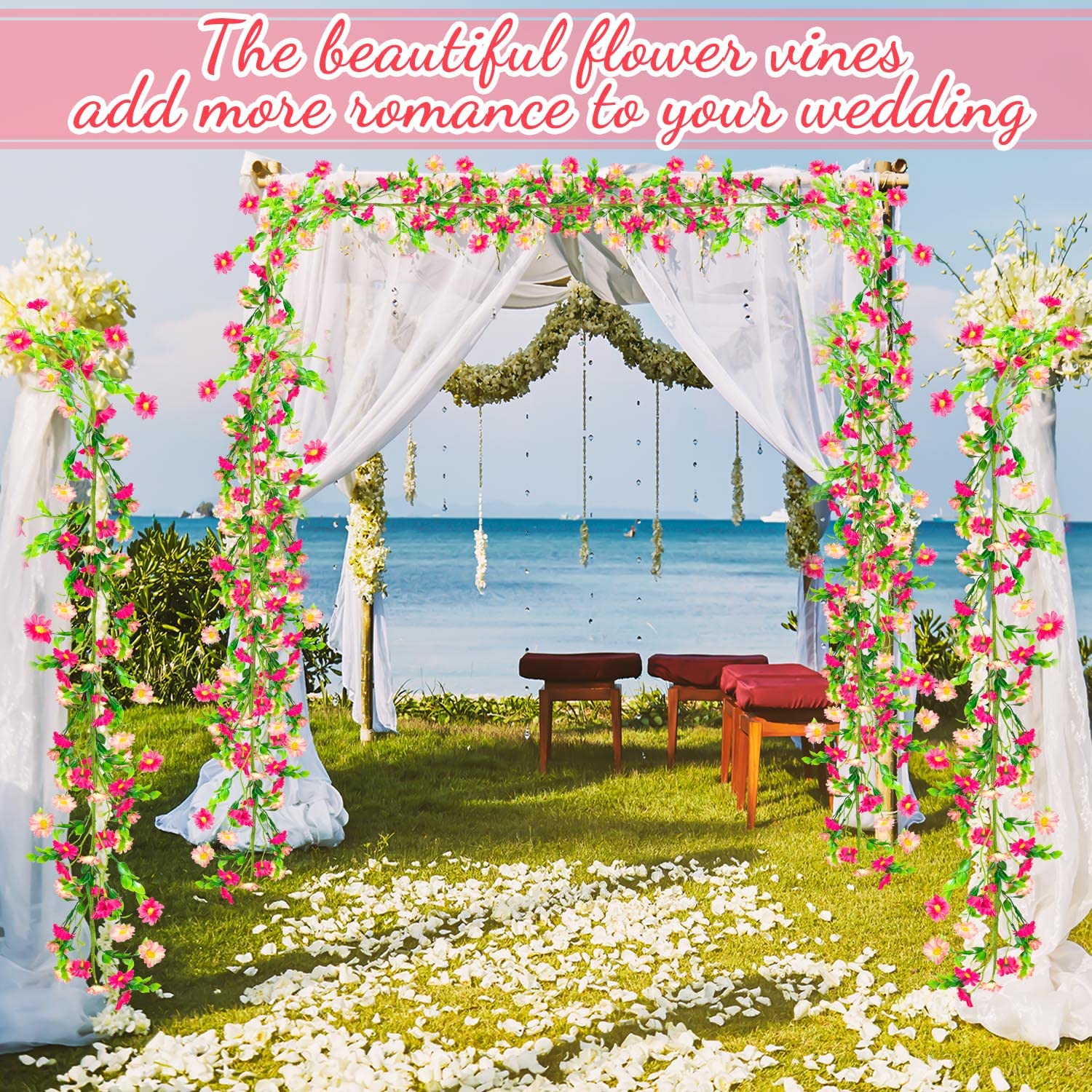 KVCSYAW pink daisies garland hangs easily on mantels, doors, or ceilings.