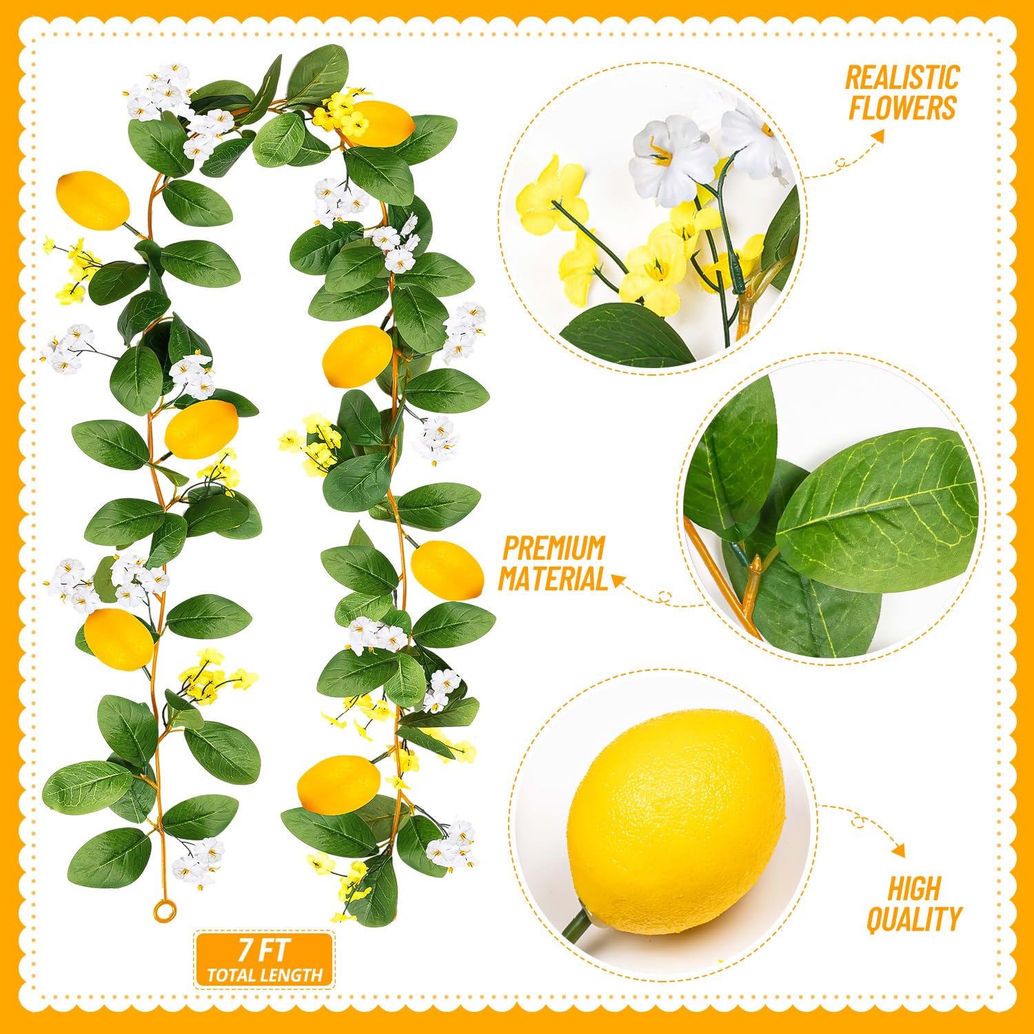KVCSYAW lemon garland closeup reveals lifelike petals and vibrant color.