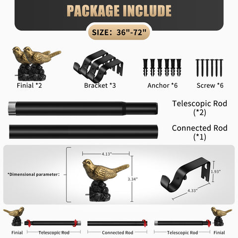 KVEEO heavy-duty 1-inch rod, robust construction for heavy drapes