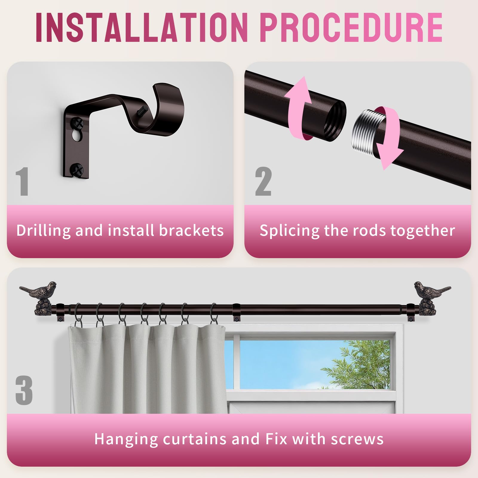 KVEEO curtain rod suitable for indoor and covered outdoor spaces.