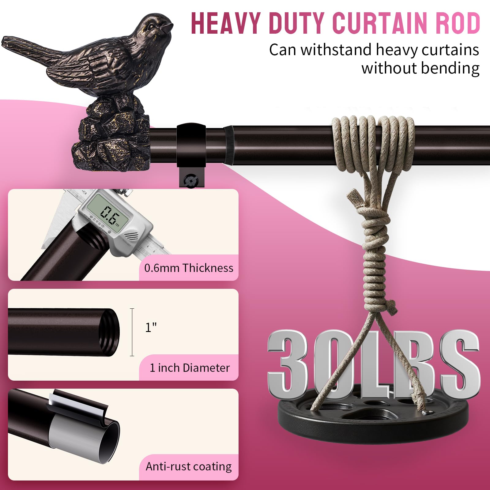 KVEEO 1-inch diameter bronze curtain rod for sturdy support.