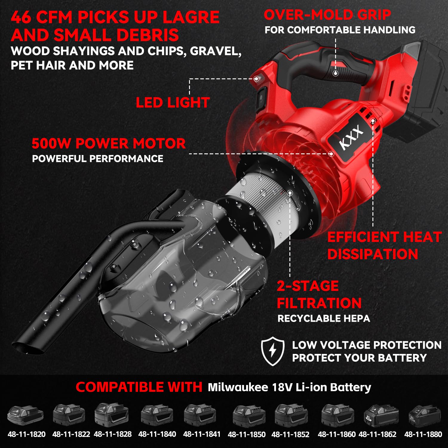 KXX crevice nozzle attachment reaches tight gaps for car and furniture.