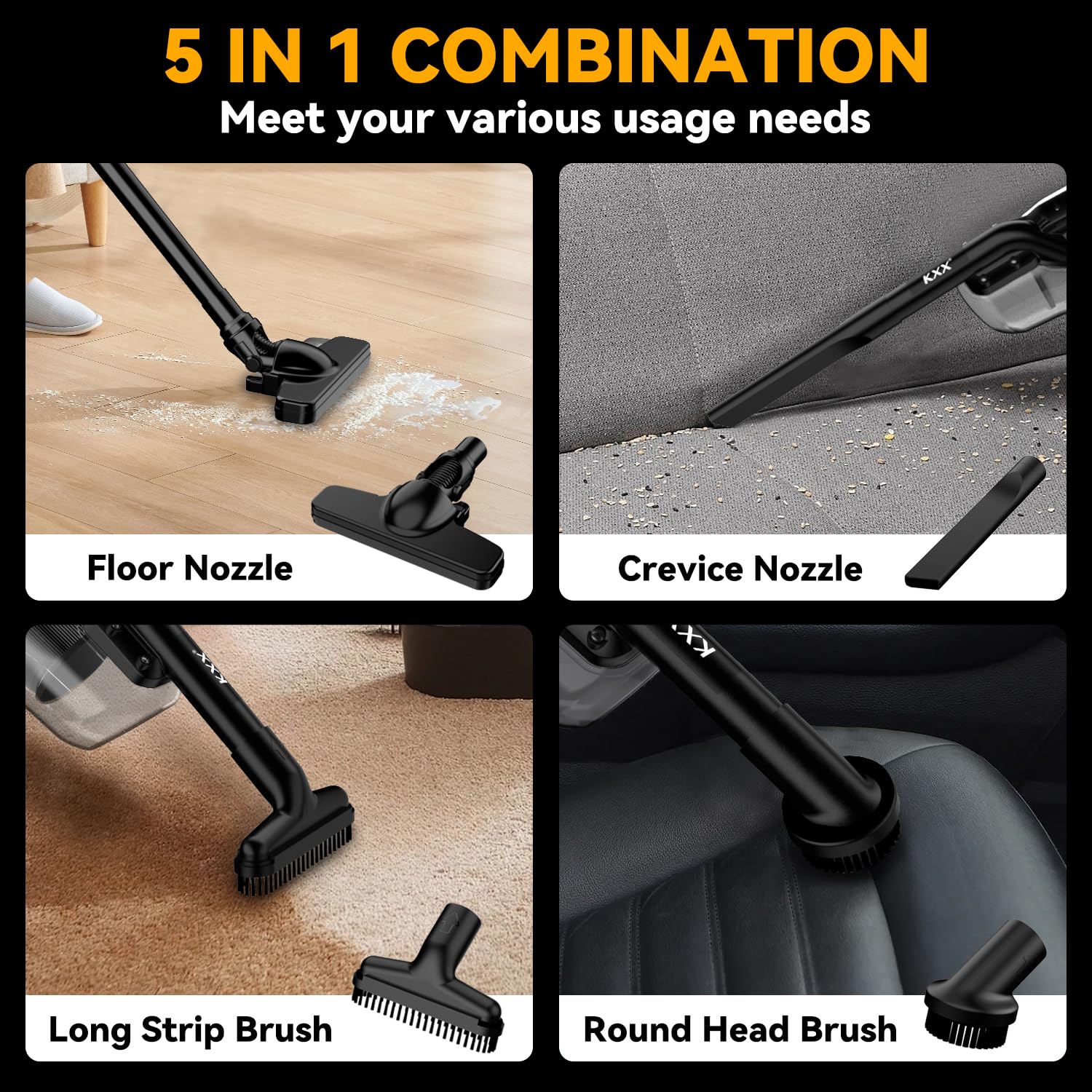 KXX cordless with LED lighting improves detail cleaning in dark corners.