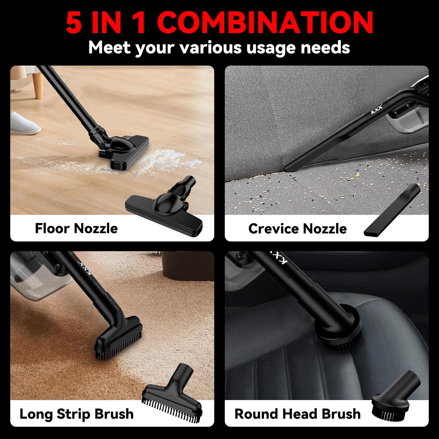 KXX round head brush attachment dusts surfaces without scratches.