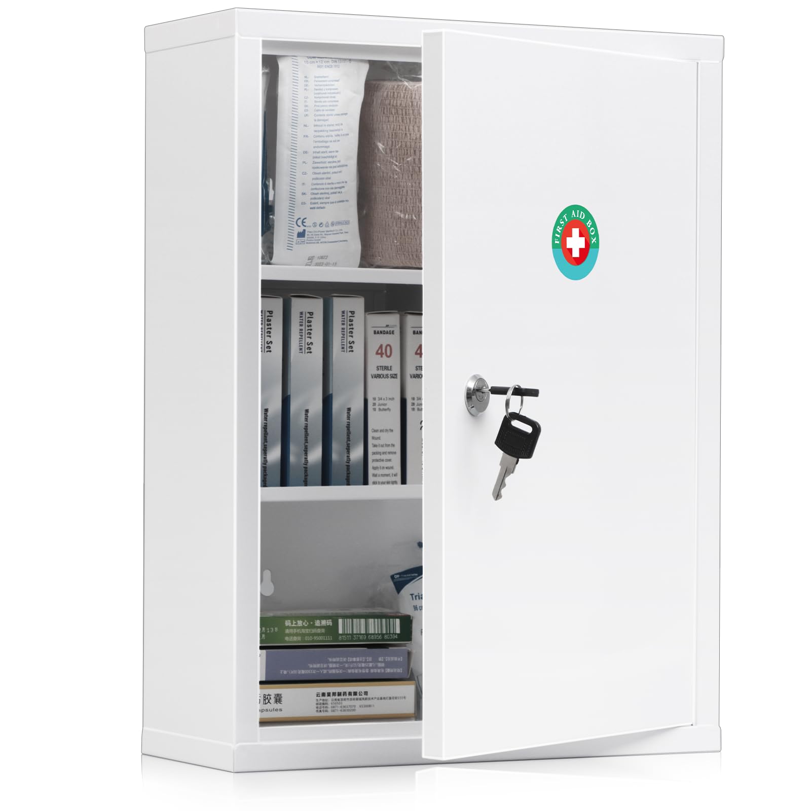 KYODOLED wall-mount locking cabinet front view for secure bathroom storage.