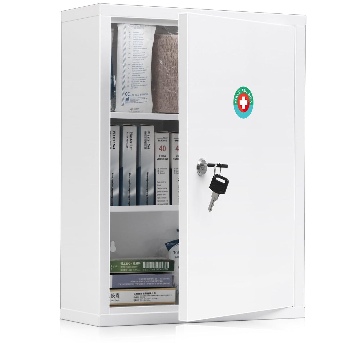 KYODOLED wall-mount locking cabinet front view for secure bathroom storage.