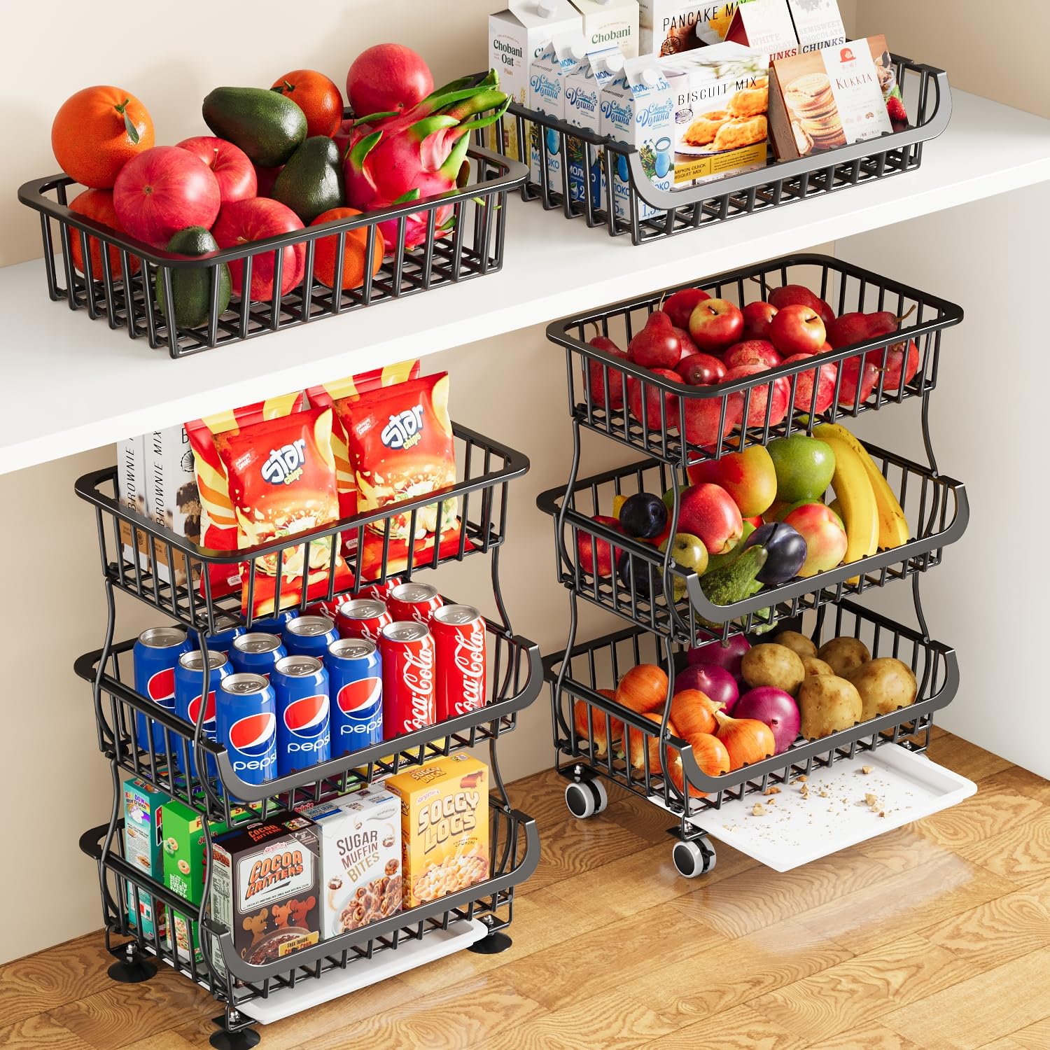 Kzeirm 3 tier rolling pantry cart with wheels shown for easy kitchen organization