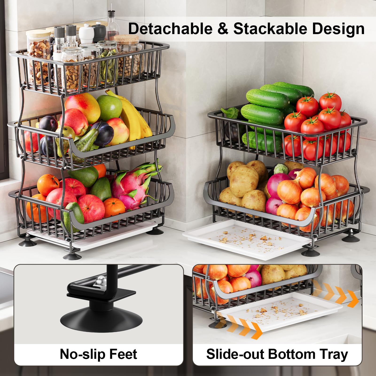 Kzeirm pantry storage rack side view highlighting ample capacity