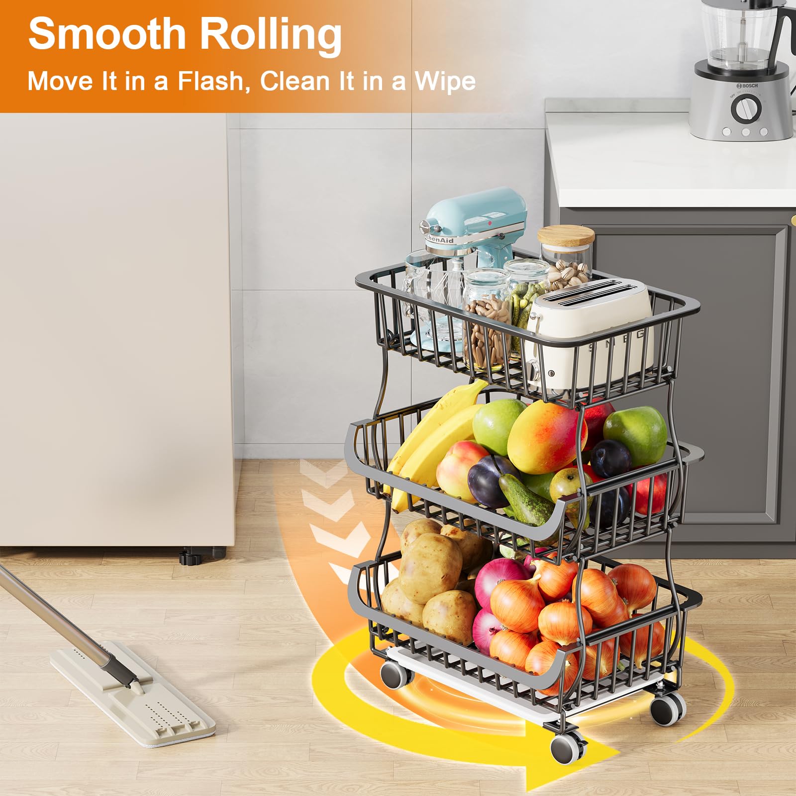Kzeirm pantry storage rack top view showing open design for airflow
