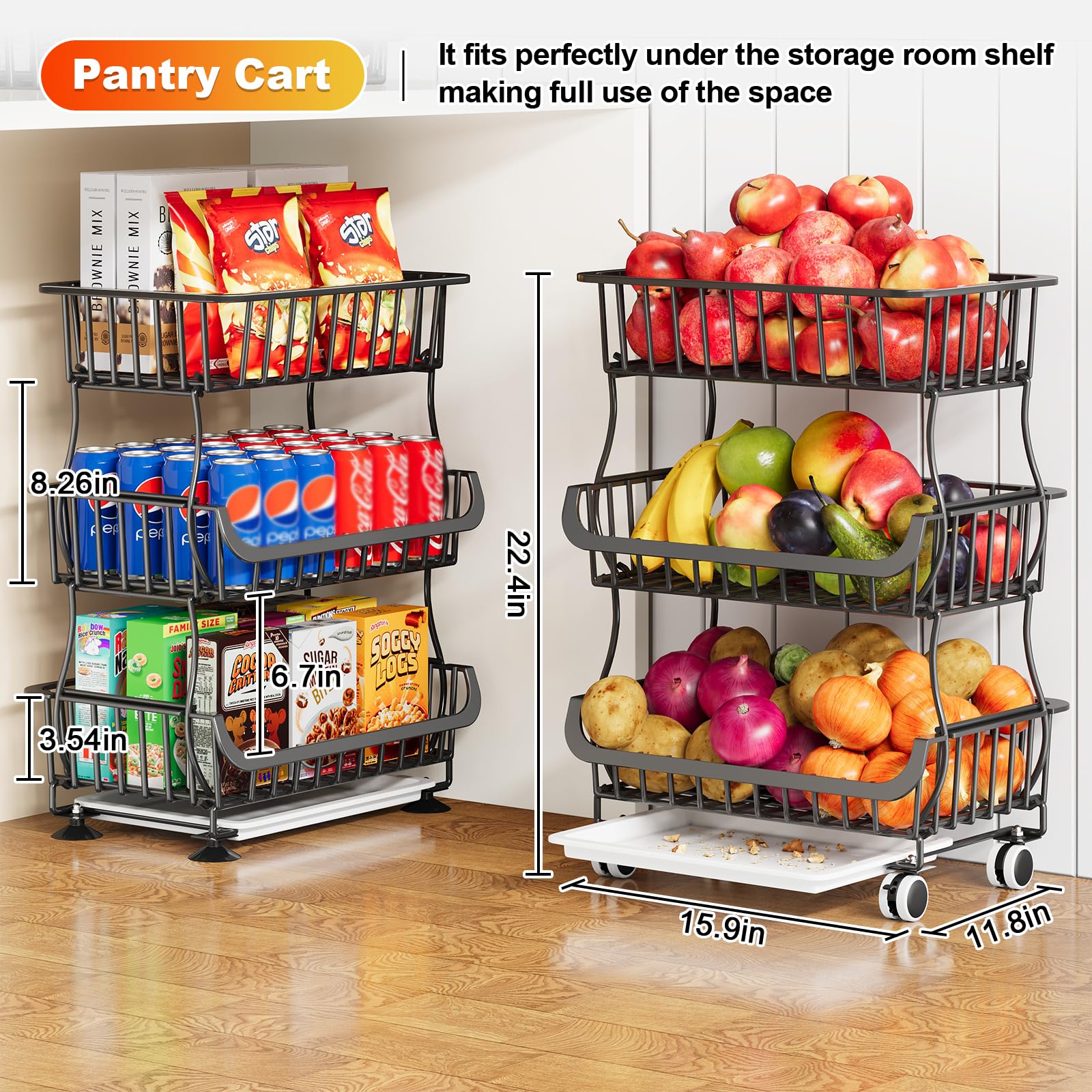 Kzeirm stackable wire fruit basket stand keeping produce neatly accessible