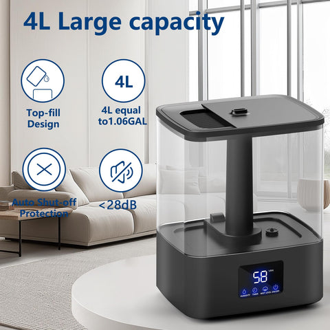 KZF 4L bedroom humidifier placed in a cozy room for steady humidity.
