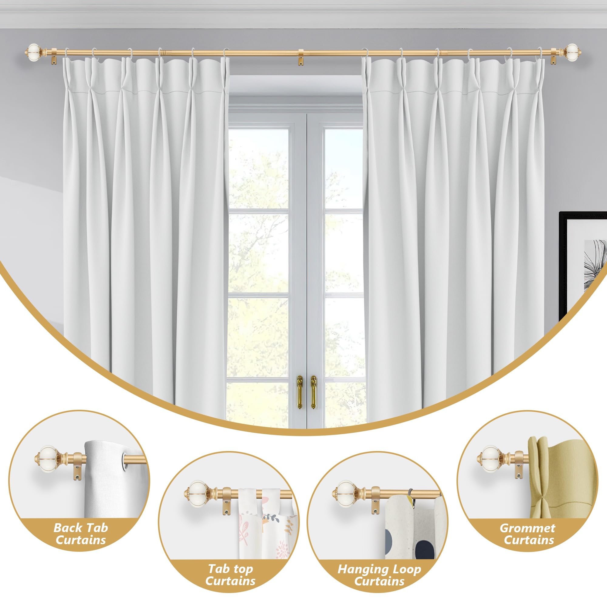 KZJKLIR 1-inch diameter heavy-duty rod supports sturdy curtains.