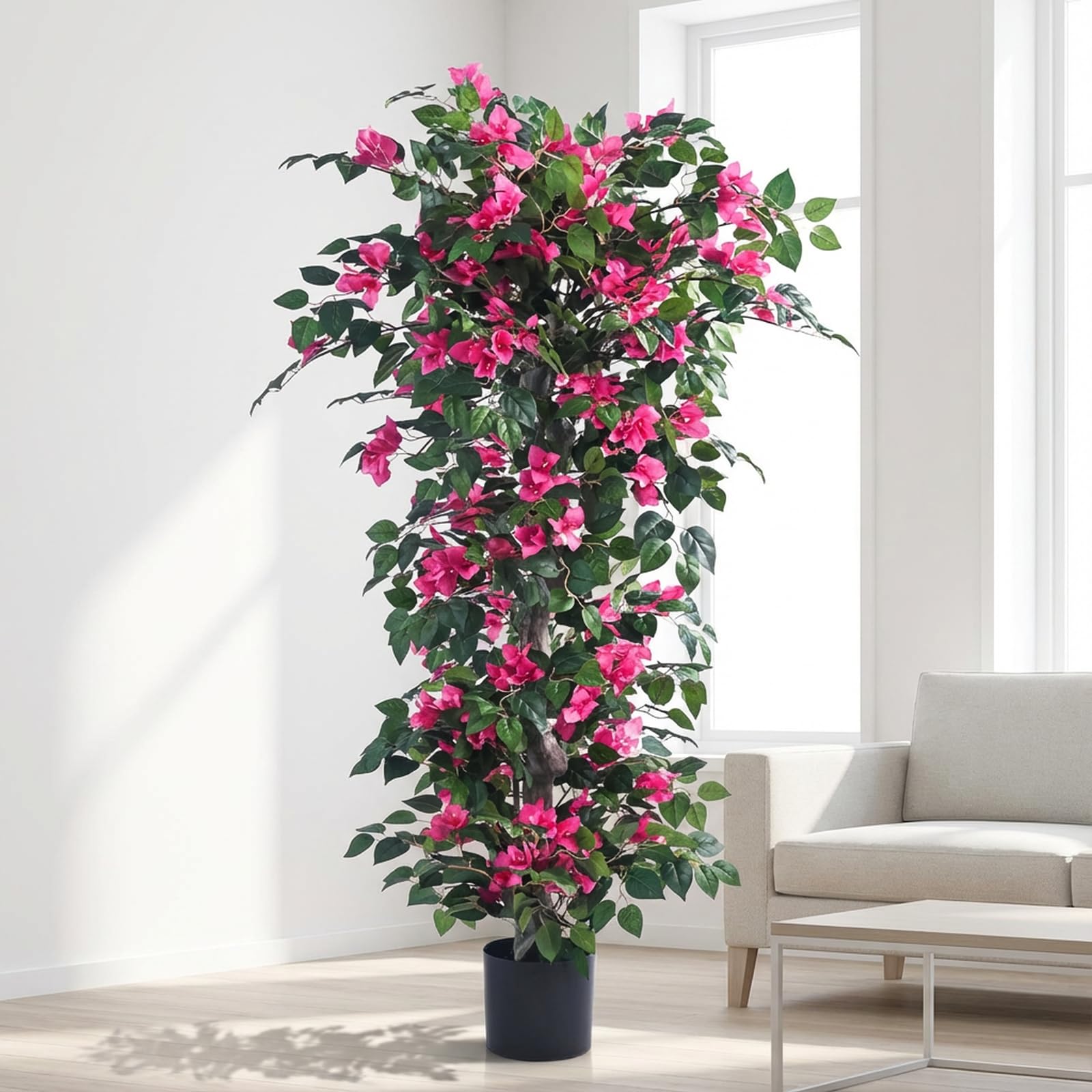 Kzztkz artificial bougainvillea tree 5ft pink front view adds instant color.