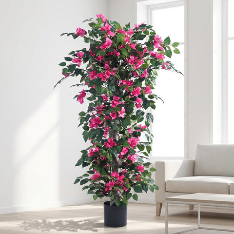 Kzztkz artificial bougainvillea tree 5ft pink front view adds instant color.