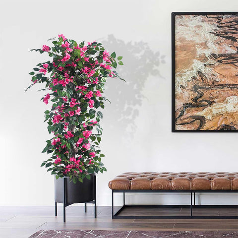 Kzztkz artificial bougainvillea tree 5ft pink indoor living room setup enhances ambience.