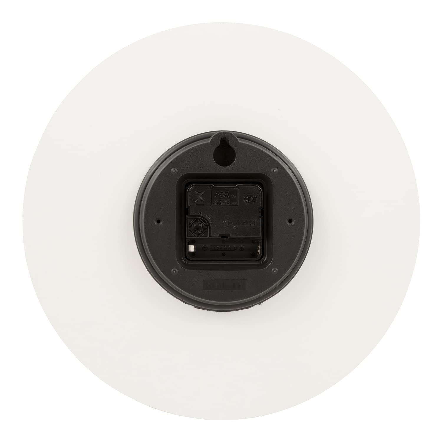 La Crosse 404-3630B stained wood hands add warmth against the white vinyl face.