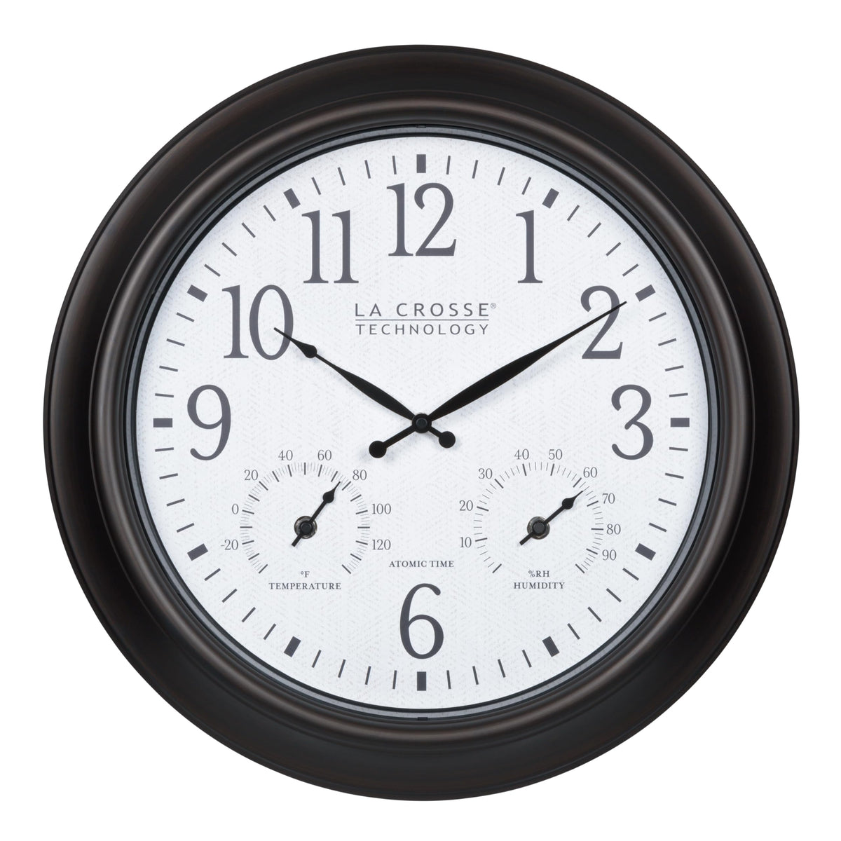 La Crosse 404-89027-INT clock with soft linen texture frame for elegant indoor placement
