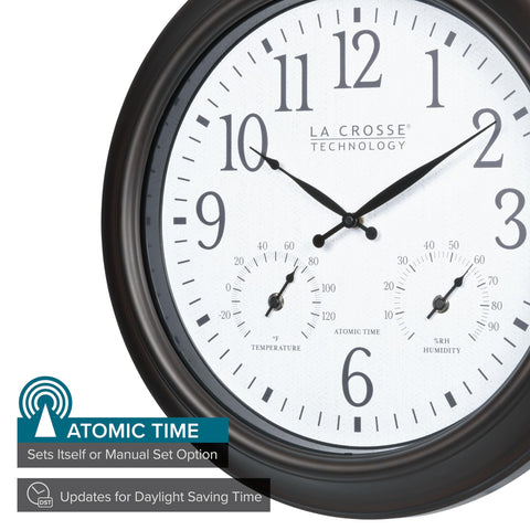 La Crosse 404-89027-INT clock with dark bronze finish for outdoor-ready style