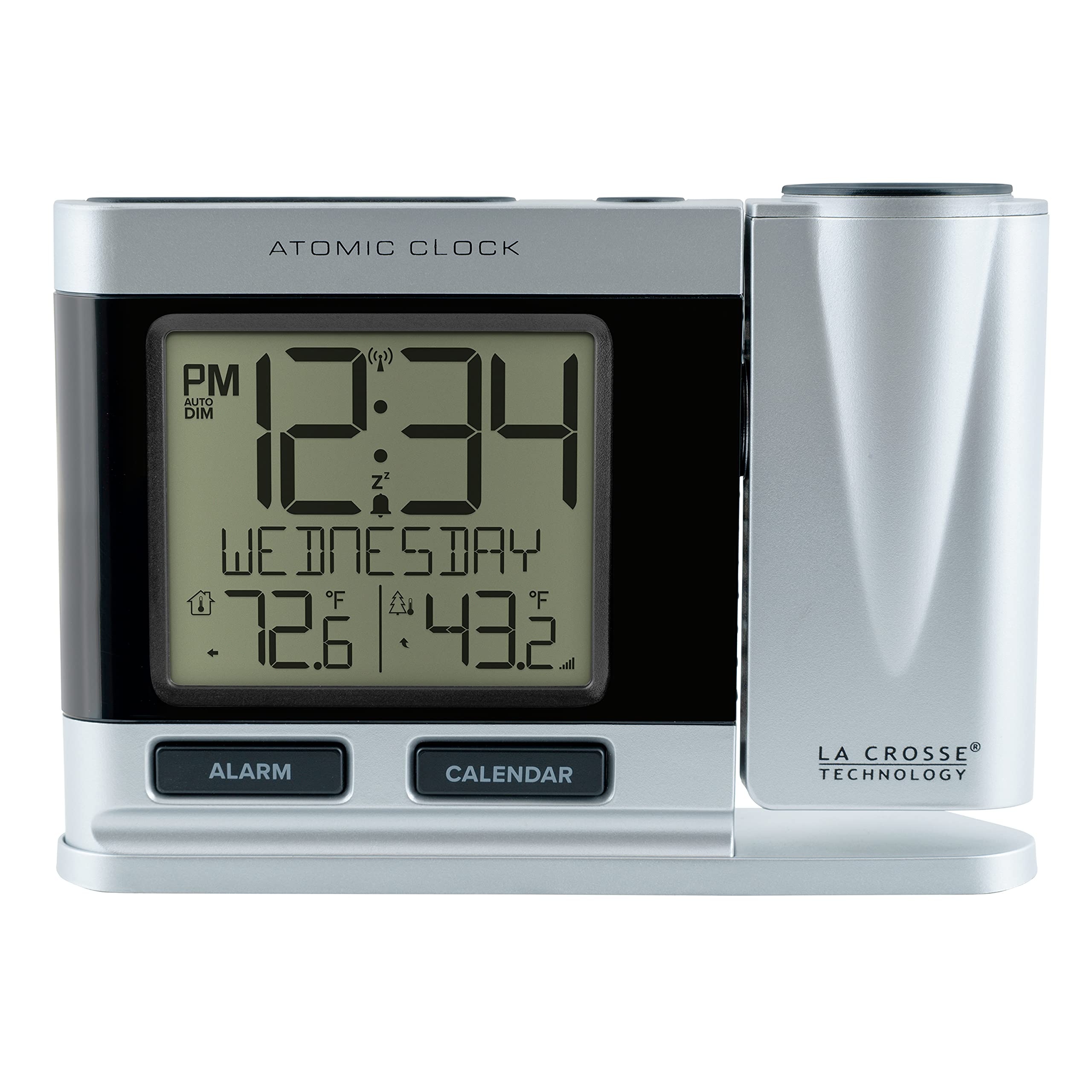 La Crosse Technology projection on wall showing time and temperature for easy viewing