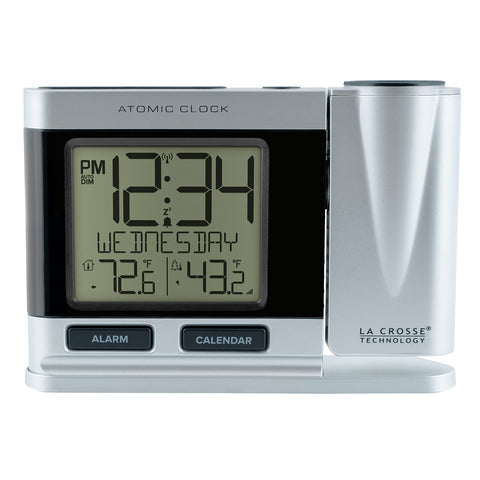 La Crosse Technology projection on wall showing time and temperature for easy viewing