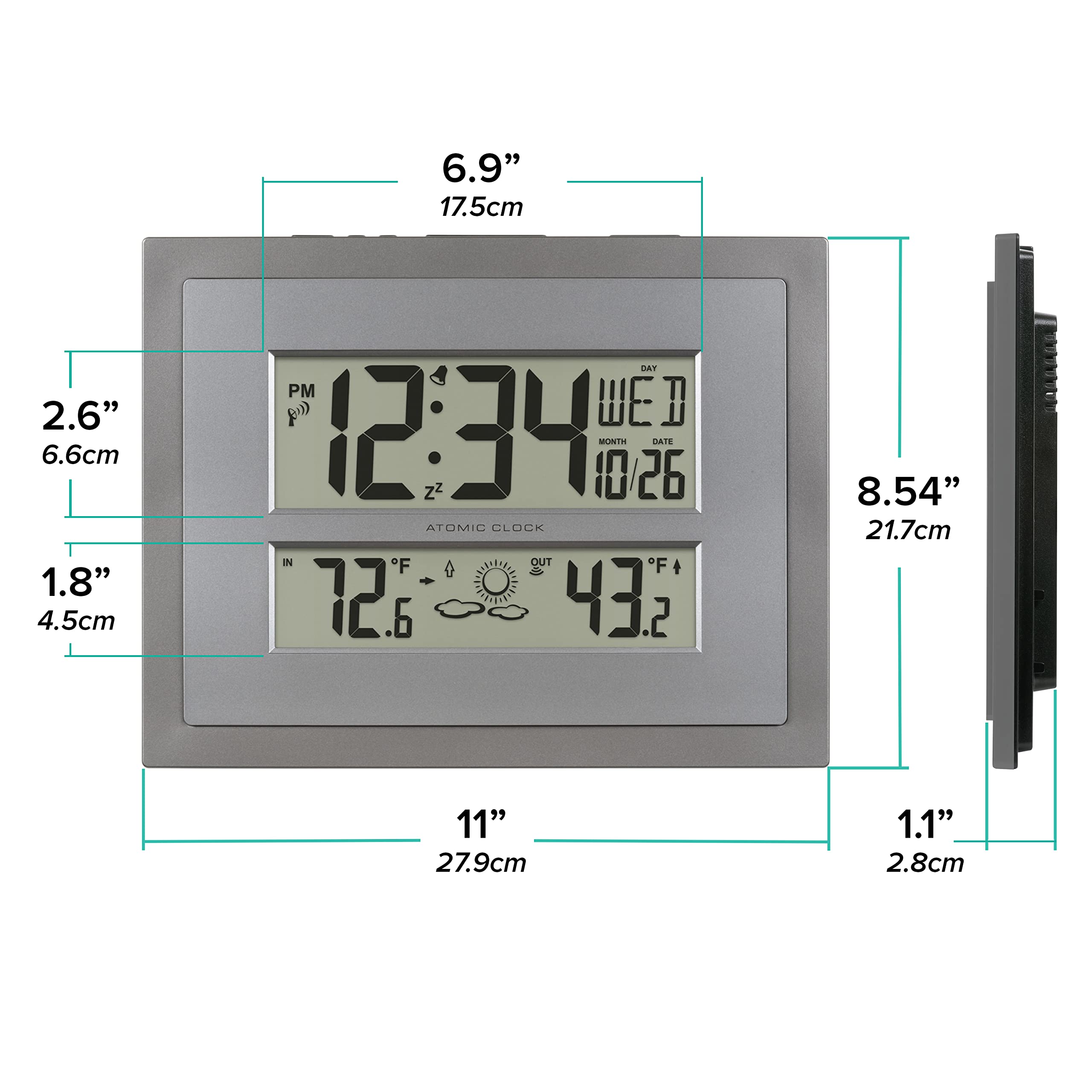 La Crosse alarm with crescendo and 10-minute snooze for gentle wakeups.