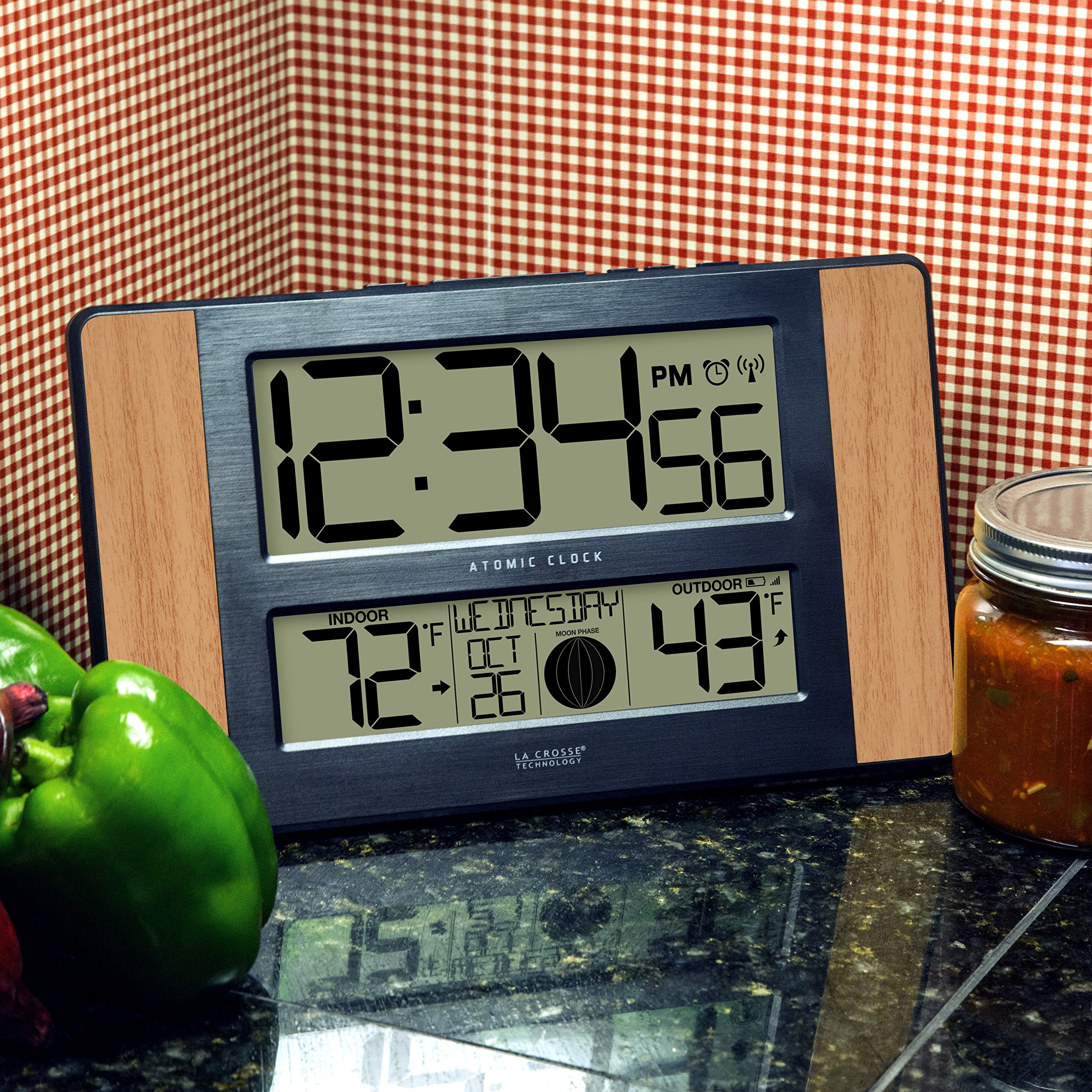 Clock shows indoor and outdoor temperatures for quick room checks