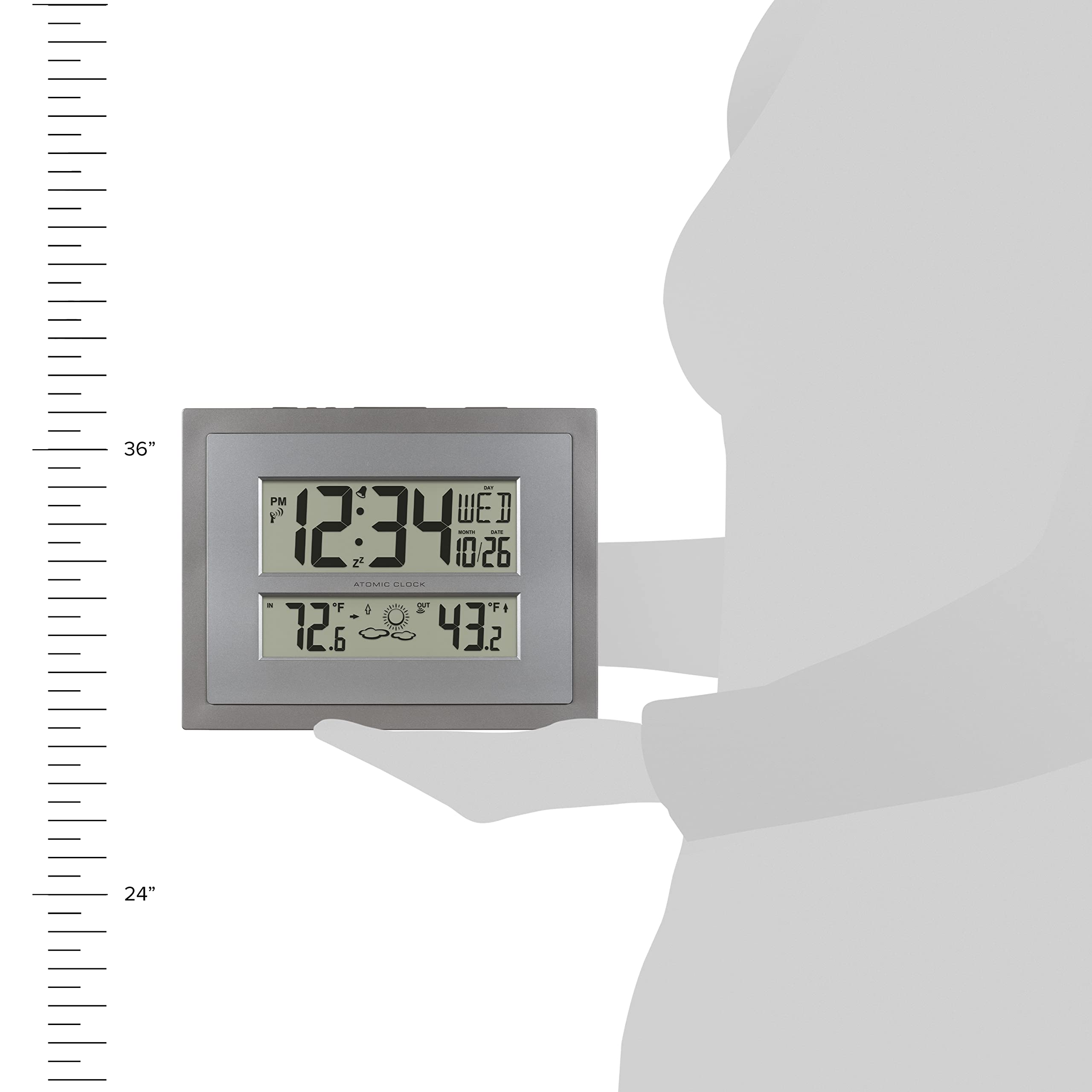 La Crosse clock supports Fahrenheit or Celsius temperatures for comfort.