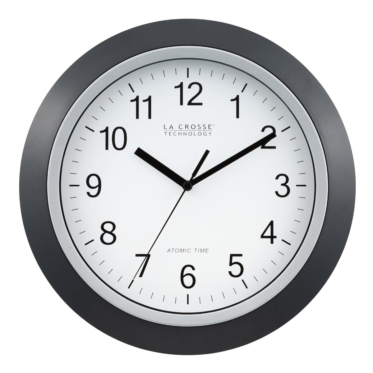 La Crosse WT-3129B atomic wall clock framed in black for precise time at a glance