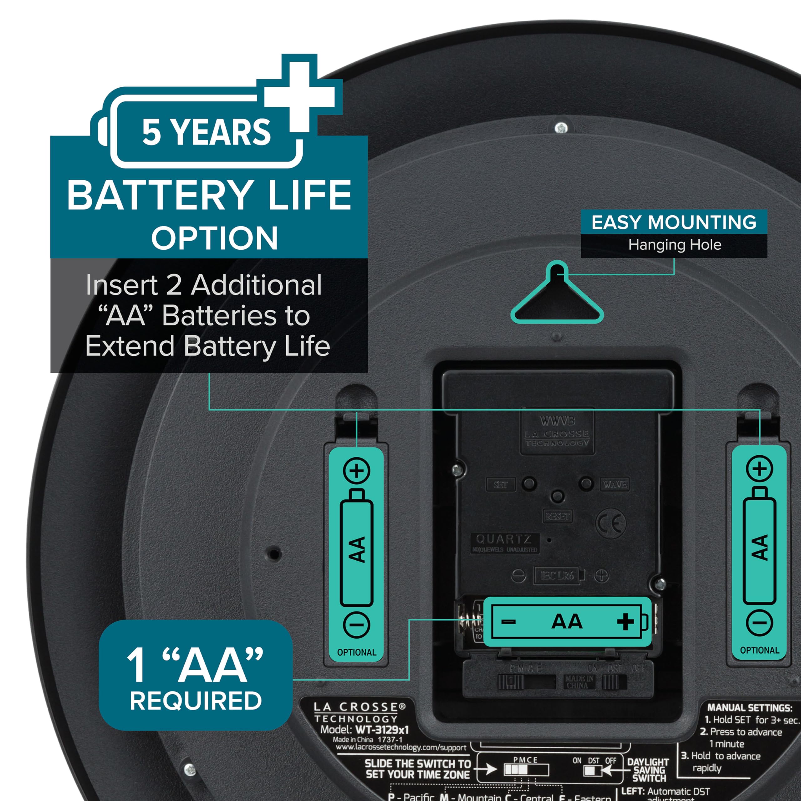 La Crosse WT-3129B time zone button for easy four-zone setup
