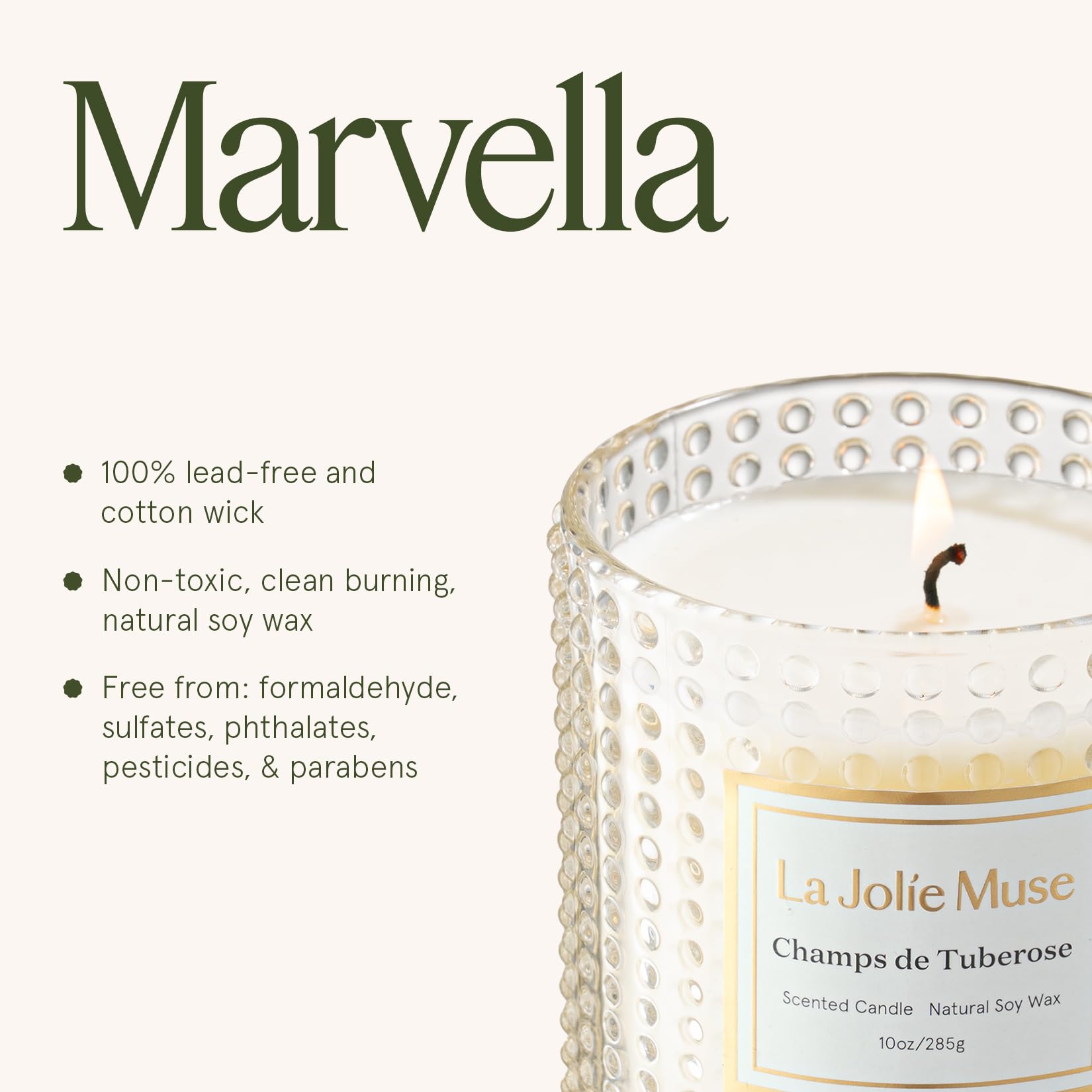 LA JOLIE MUSE Champs de Tuberose candle in a cozy living room during a gathering