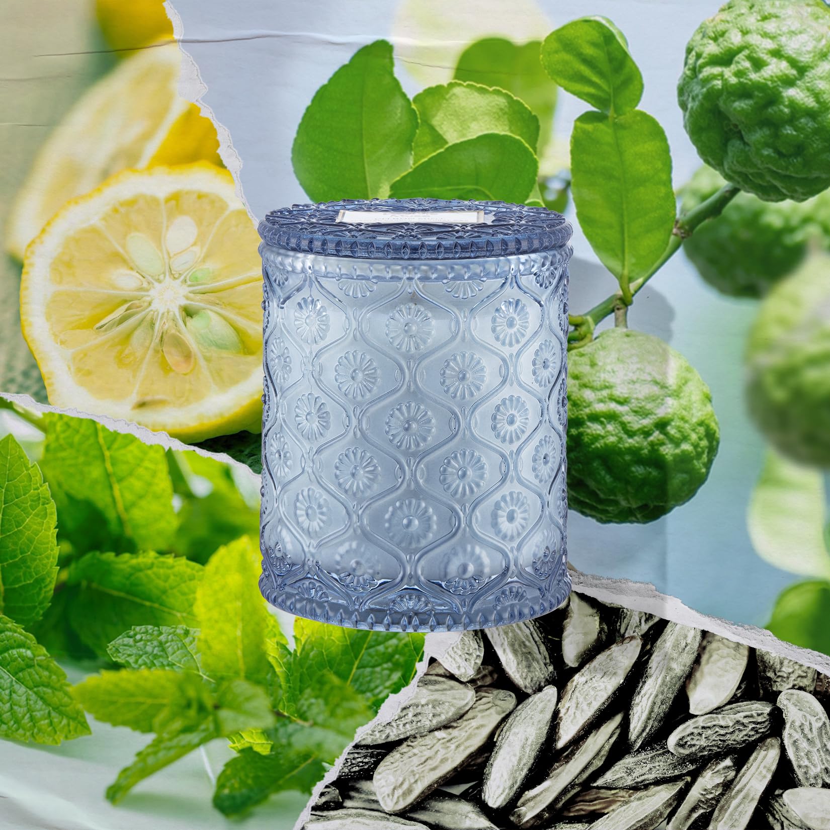 Close-up of vegan soy wax beads releasing citrus and mint aroma.