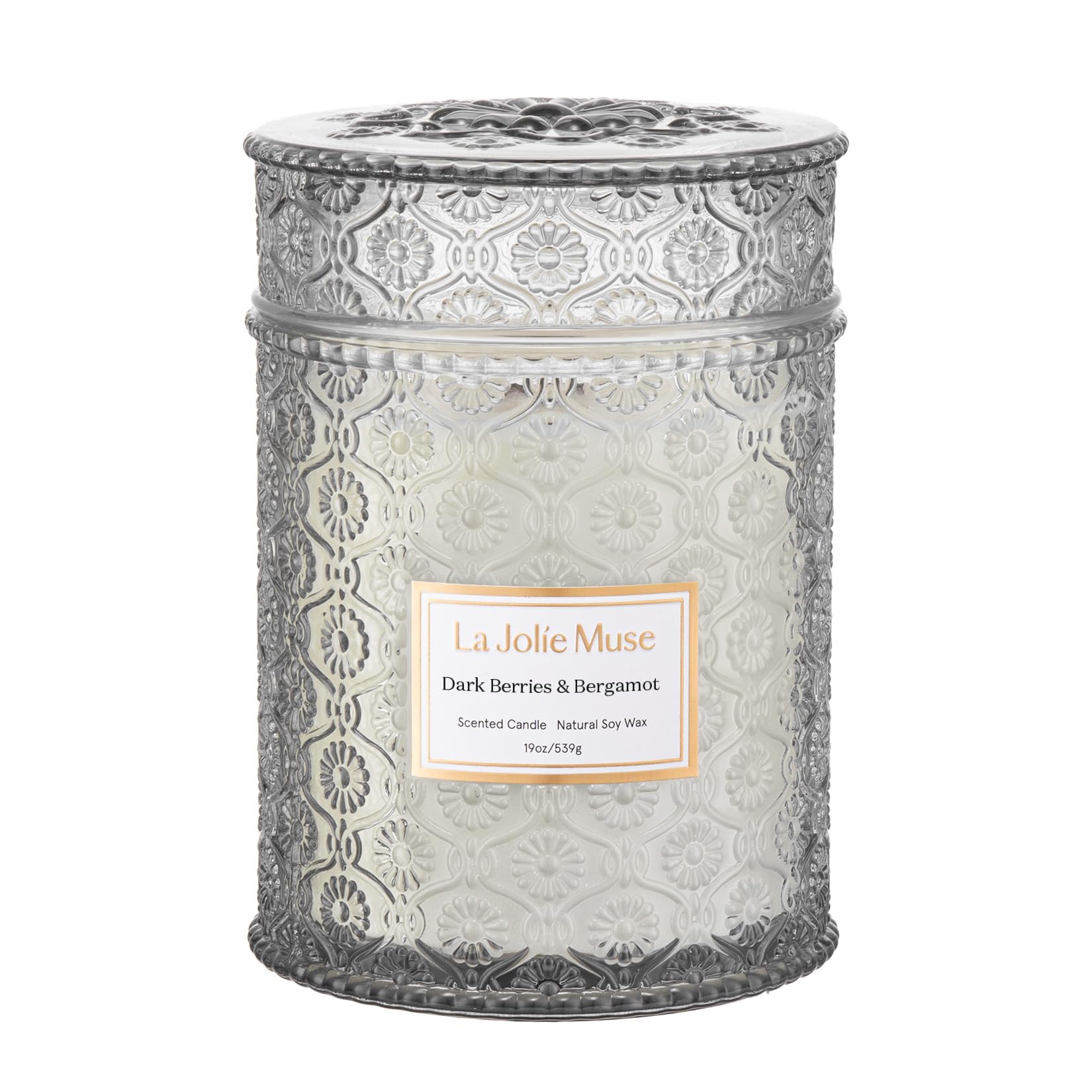 LA JOLIE MUSE Dark Berries and Bergamot candle jar with rich fruit notes.