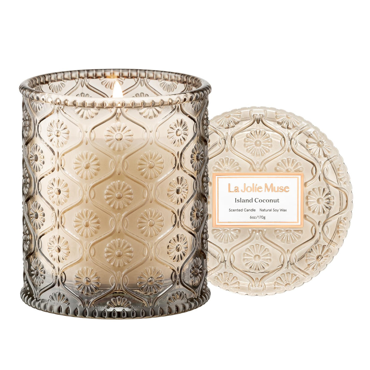 LA JOLIE MUSE Island Coconut candle with embossed jar for elegant decor