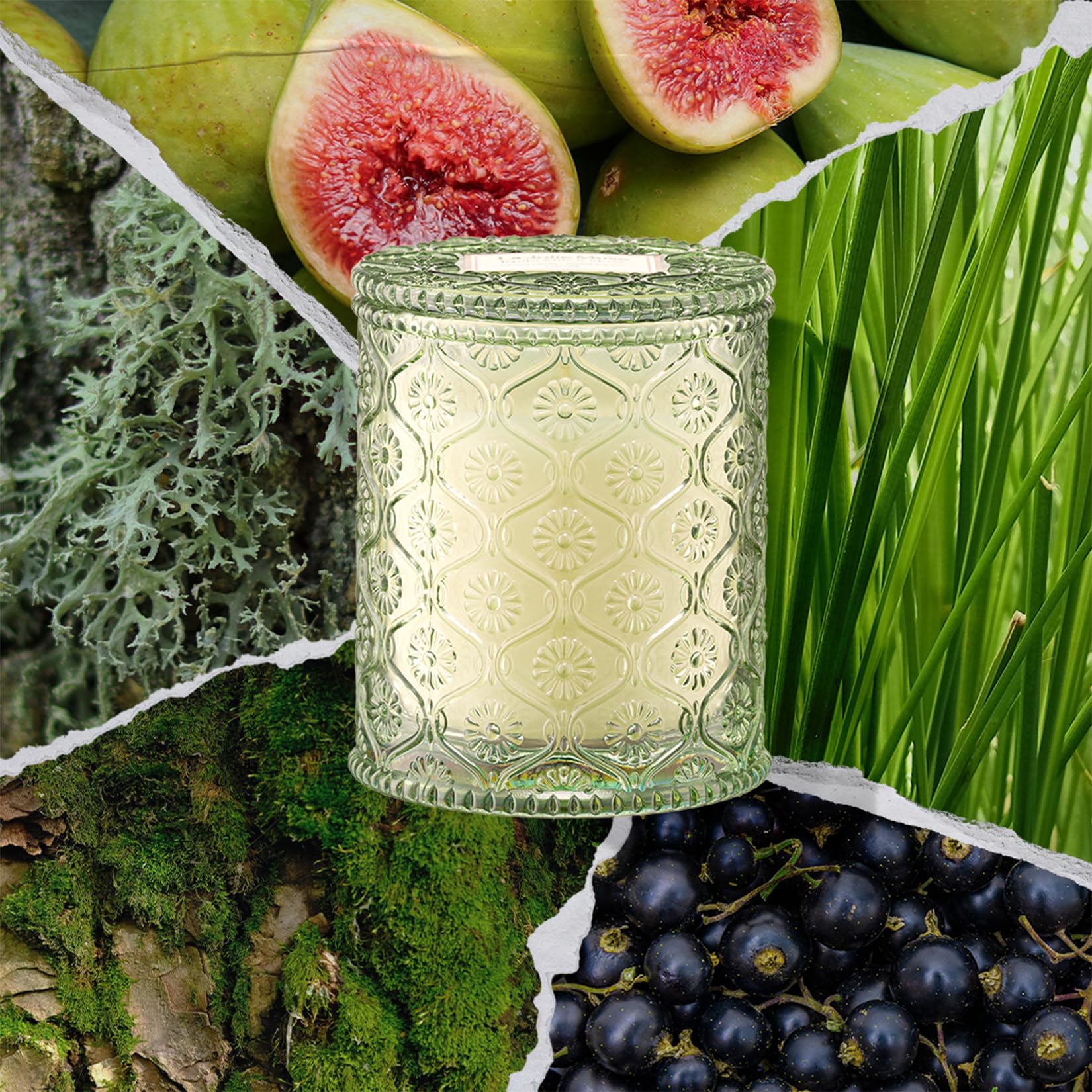 Close-up of LA JOLIE MUSE Kyoto Vine & Moss Candle wick for a clean burn