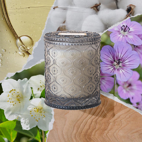 LA JOLIE MUSE Linen Cotton Oasis candle lit releasing a fresh linen aroma for calm evenings